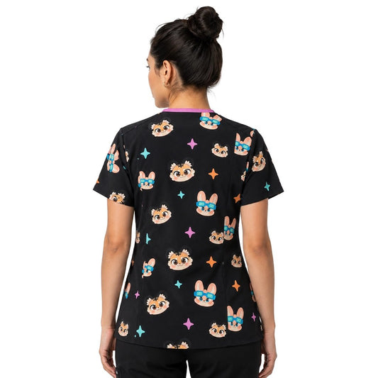 Dibujos animados Negro Top Clínico Mujer (A pedido)