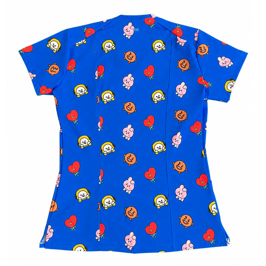 Top clínico de mujer con diseño BTS Azul Rey, vista 2