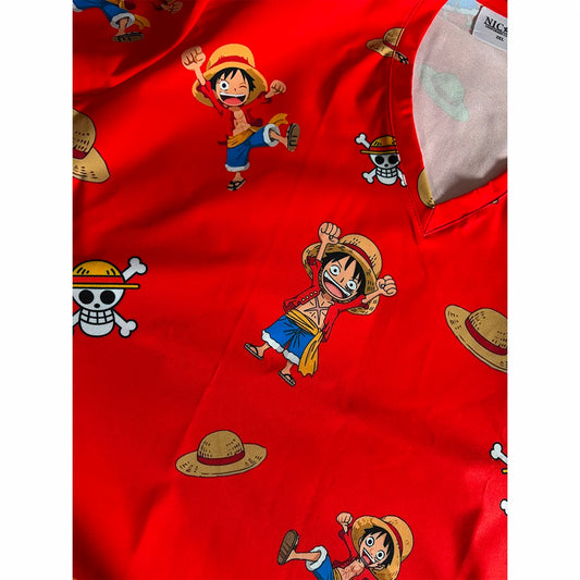 Top clínico mujer antifluido estampado One Piece Luffy rojo