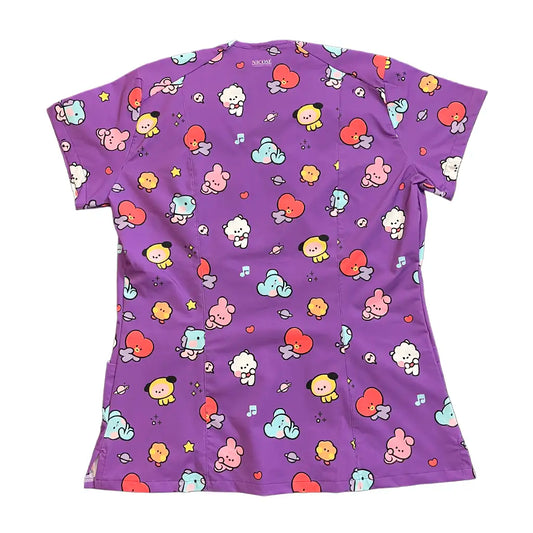 Top clínico mujer BT21 morado trasera - uniforme antifluido Chile
