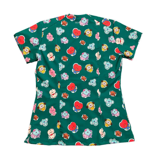 Top clínico mujer BT21 verde trasera - uniforme antifluido Chile