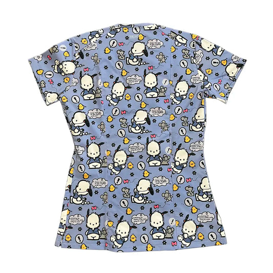 Top clínico mujer Pochacco morado trasera - uniforme antifluido Chile