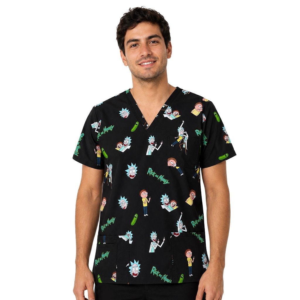 Rick and Morty Negro Top Clínico Hombre (A pedido)