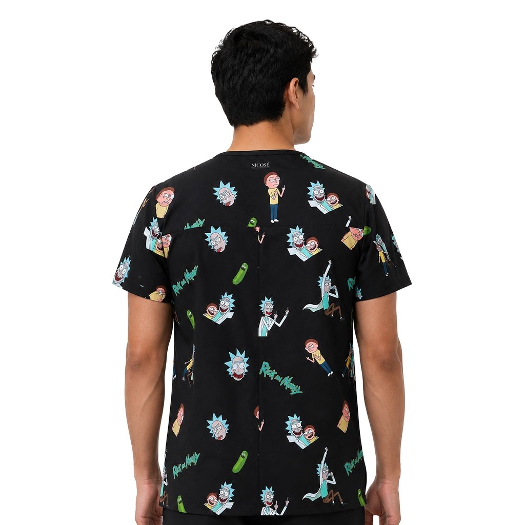 Rick and Morty Negro Top Clínico Hombre (A pedido)