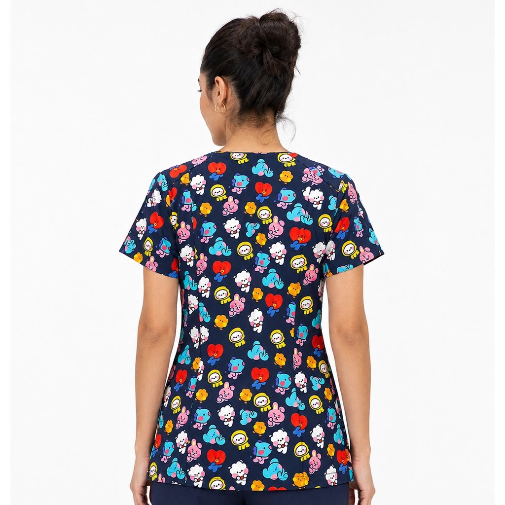 Top clínico de mujer con diseño BT21 Azul Marino Colors - Talla L, vista 2