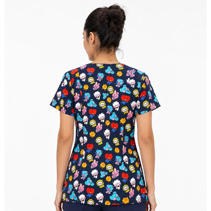 Top clínico de mujer con diseño BT21 Azul Marino Colors - Talla L, vista 2