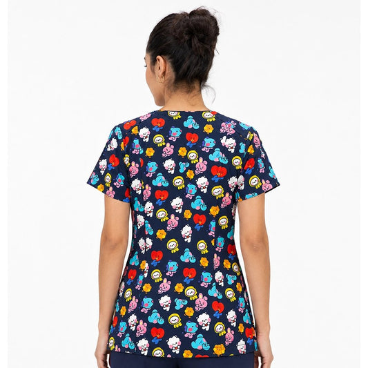 Top clínico de mujer con diseño BT21 Azul Marino Colors - Talla L, vista 2