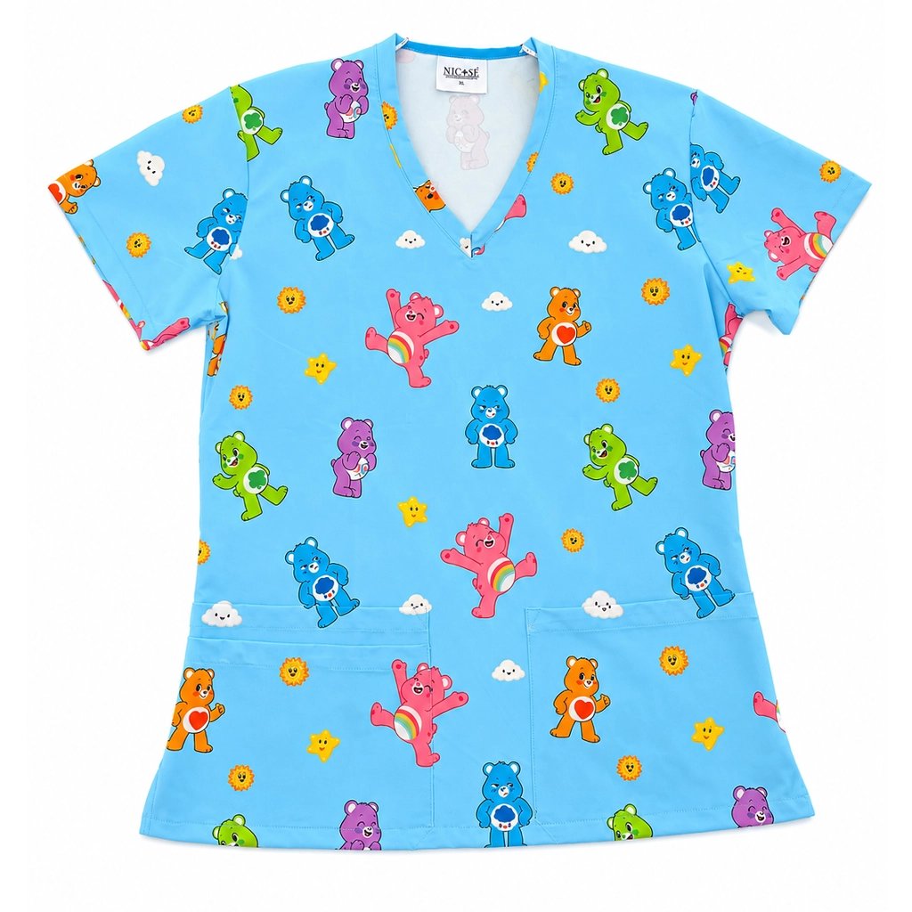 Ositos Cariñositos Celeste Top Clínico Mujer (A pedido)
