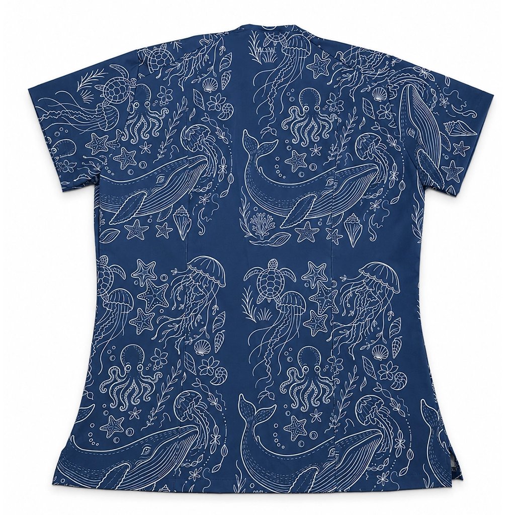 Ballenas del Mar Azul Marino Top Clínico Mujer (A pedido)