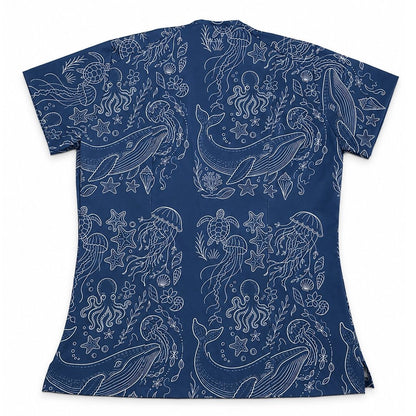 Ballenas del Mar Azul Marino Top Clínico Mujer (A pedido)