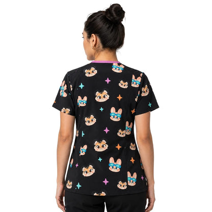 Dibujos animados Negro Top Clínico Mujer (A pedido)