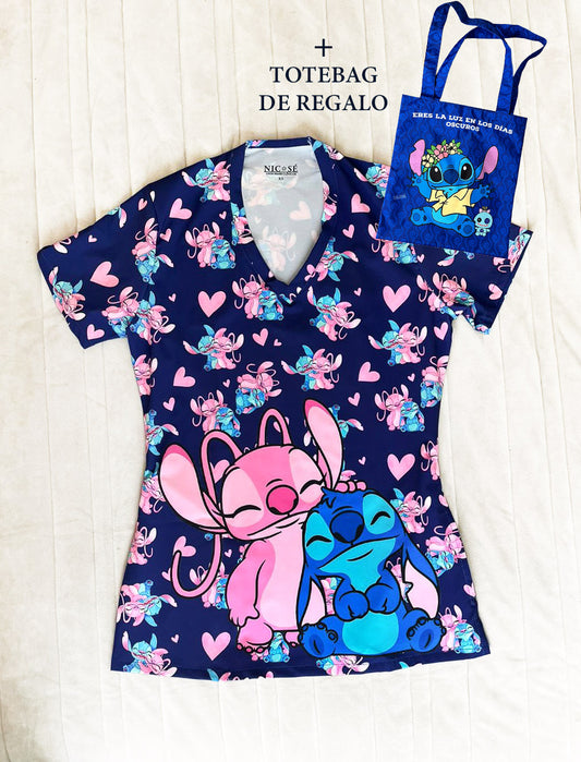 Top Clinico Ángel y Stitch XS + Totebag de regalo