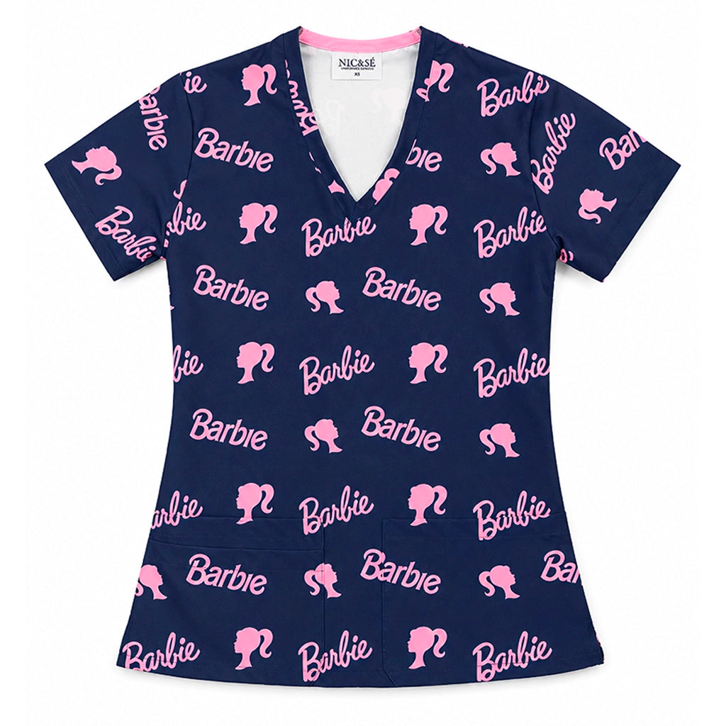 Top clínico de mujer con diseño Barbie Azul Marino, vista 3