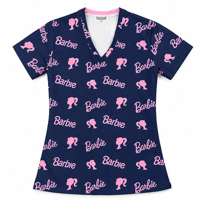 Top clínico de mujer con diseño Barbie Azul Marino, vista 3
