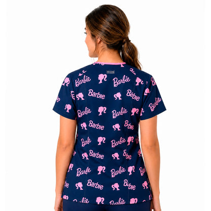 Top clínico de mujer con diseño Barbie Azul Marino, vista 2