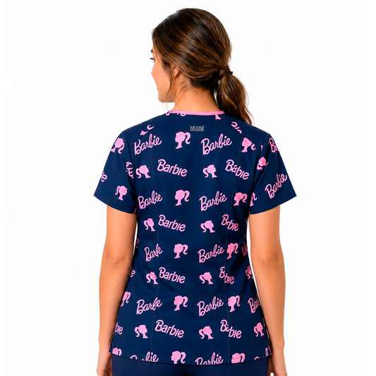 Top clínico de mujer con diseño Barbie Azul Marino, vista 2