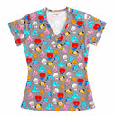 Top clínico de mujer con diseño BT21 Minis Gris, en tela antifluido