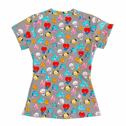 Top clínico de mujer con diseño BT21 Minis Gris, vista 2