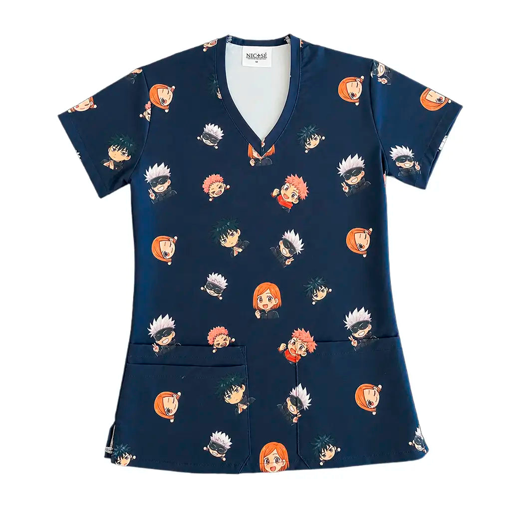 Top Clínico Mujer Jujutsu Kaisen azul marino (A pedido)