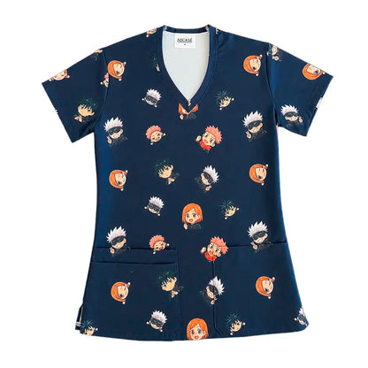 Top Clínico Mujer Jujutsu Kaisen azul marino (A pedido)