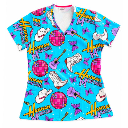 Top clínico de mujer con diseño Hannah Montana Celeste - XL, en tela antifluido