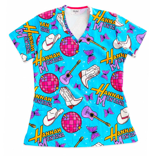 Top clínico de mujer con diseño Hannah Montana Celeste - XL, en tela antifluido
