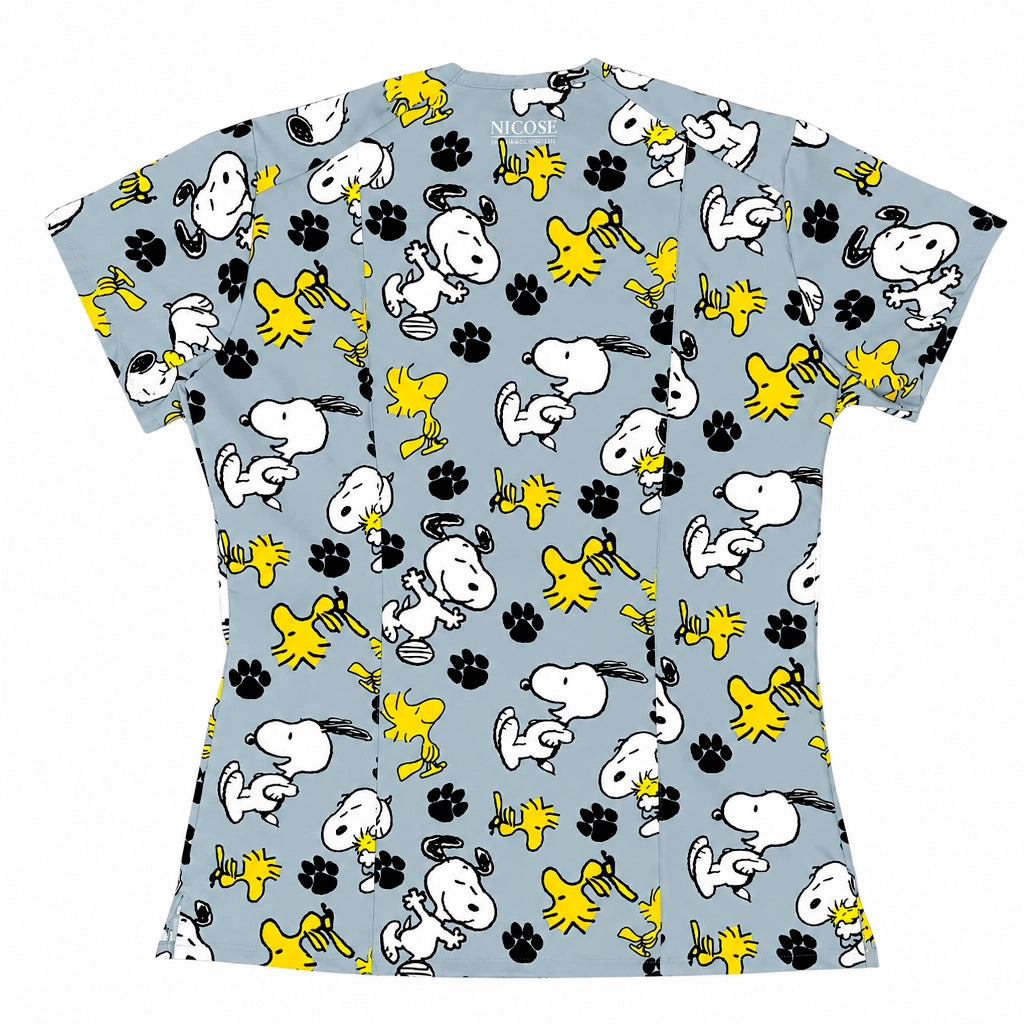 Top clínico de mujer con diseño Snoopy Gris, vista 4