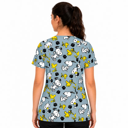 Top clínico de mujer con diseño Snoopy Gris, vista 2