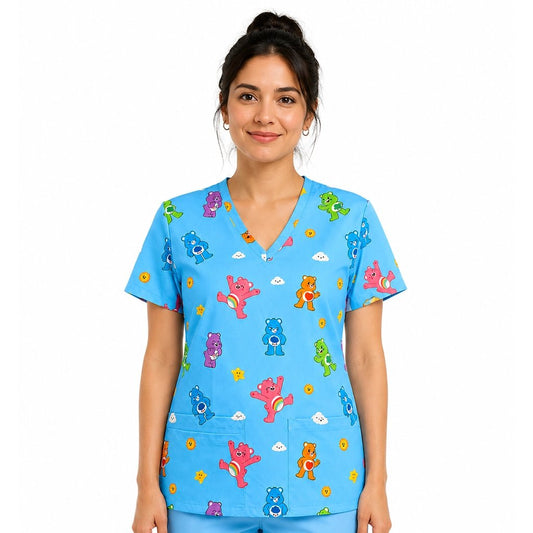Ositos Cariñositos Celeste Top Clínico Mujer (A pedido)