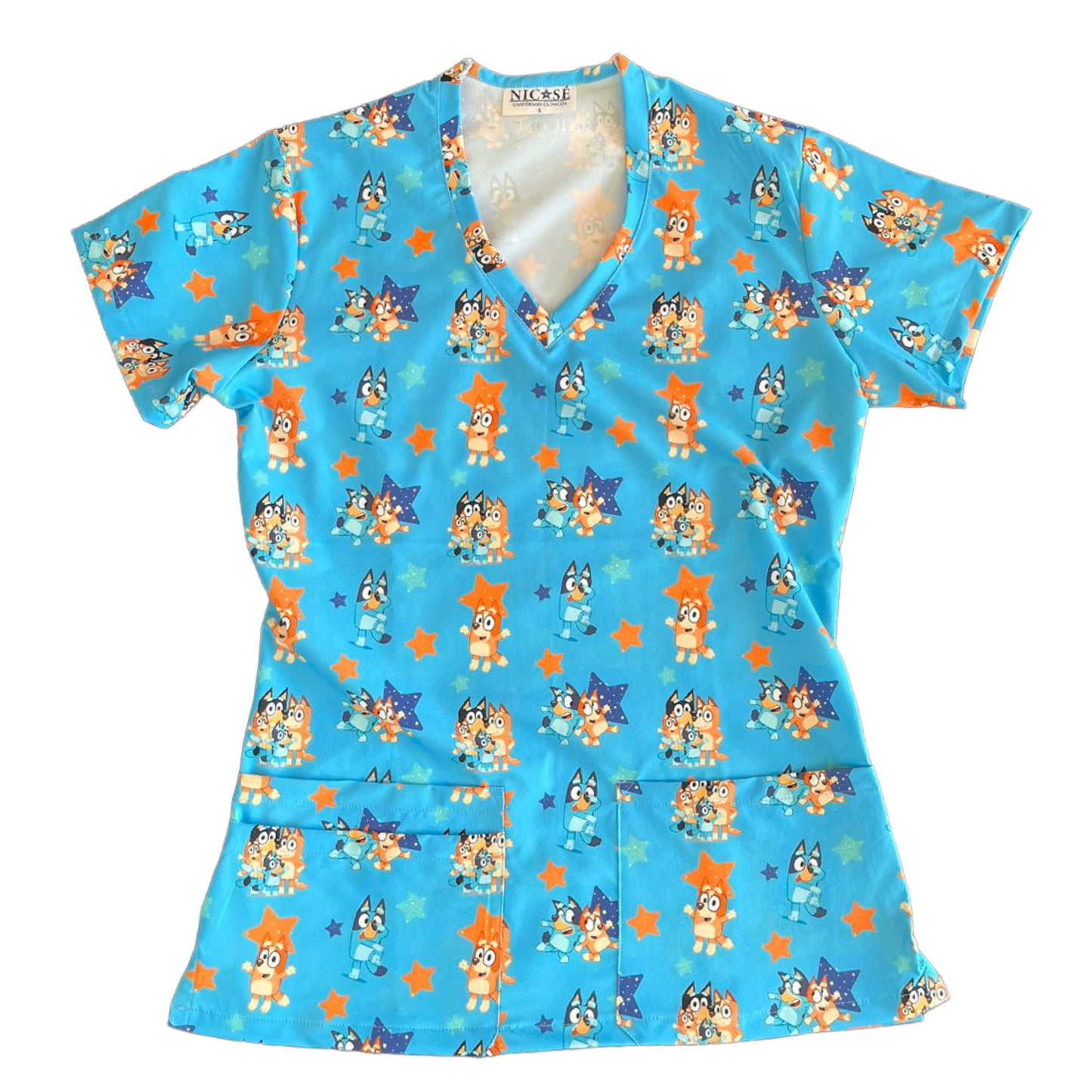 Bluey amigos celeste Top Clinico Mujer (A pedido)