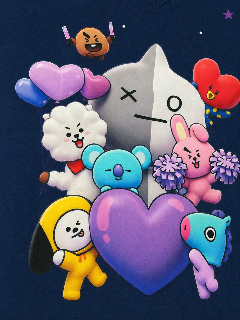 Top Clínico BT21 Universe Heart - detalle del estampado central