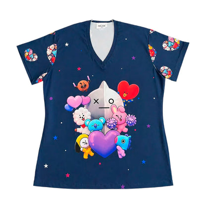 Top Clínico BT21 Universe Heart — Uniforme K-pop ARMY Antifluido