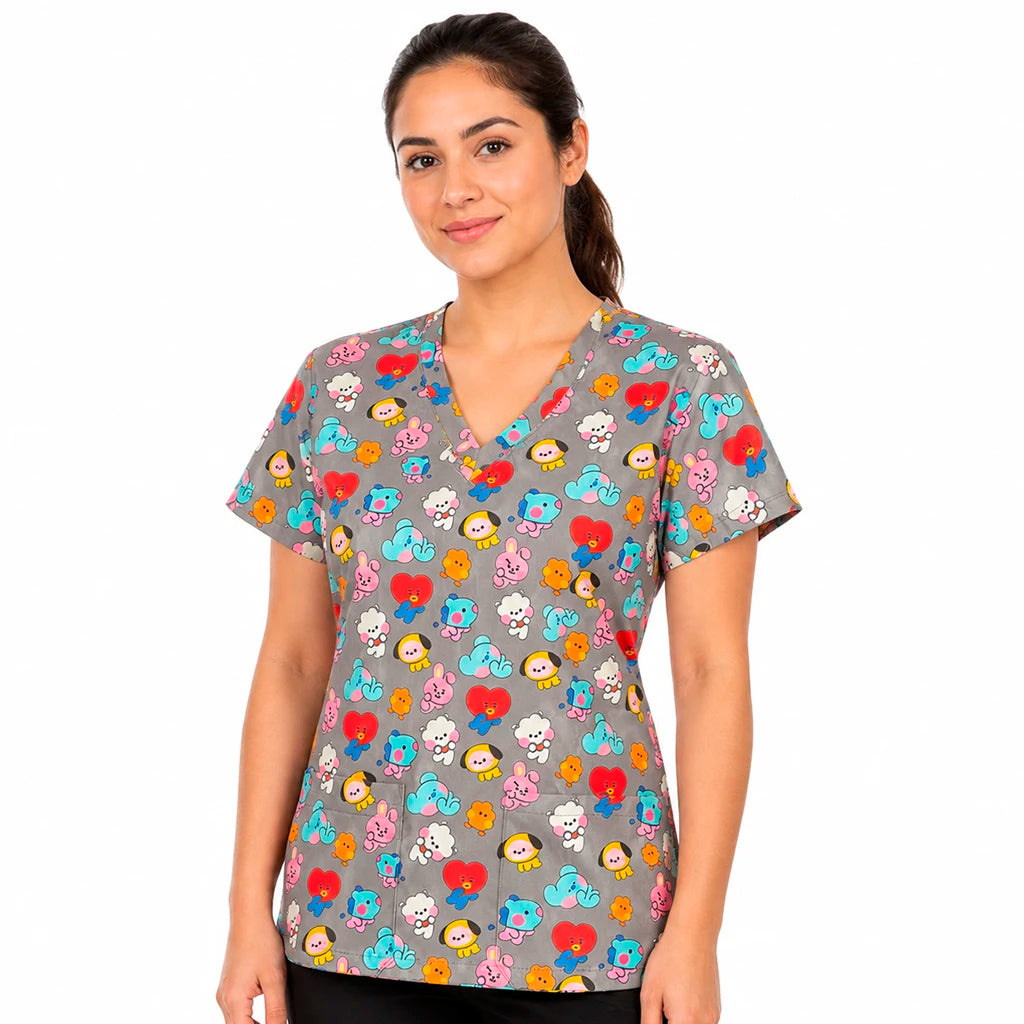 Top clínico mujer antifluido estampado BT21 minis gris