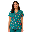 Top clínico de mujer con diseño BT21 Verde, en tela antifluido
