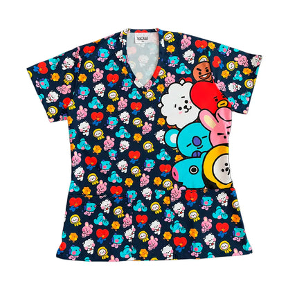 Top Clínico BT21 Mini Friends — Uniforme K-pop ARMY Antifluido