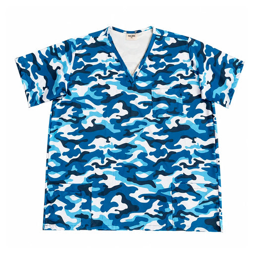 Top clínico hombre antifluido estampado camuflaje azul
