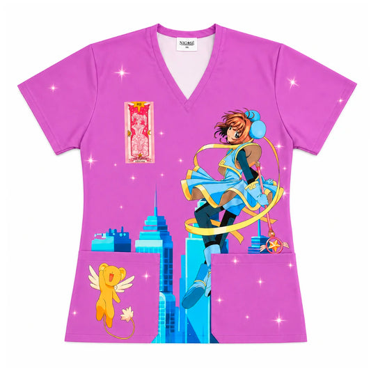Top clínico mujer antifluido estampado Card Captor Sakura morado