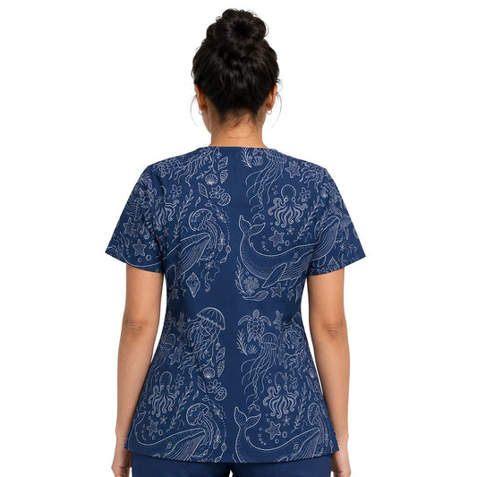 Ballenas del Mar Azul Marino Top Clínico Mujer (A pedido)