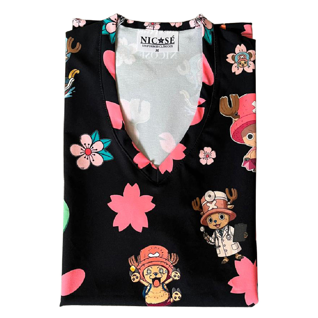 Chopper negro flores Top Clinico Mujer (abono 50%)
