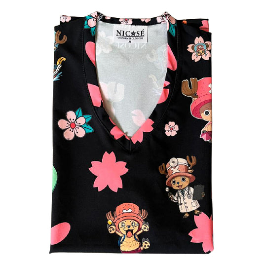 Chopper negro flores Top Clinico Mujer (abono 50%)