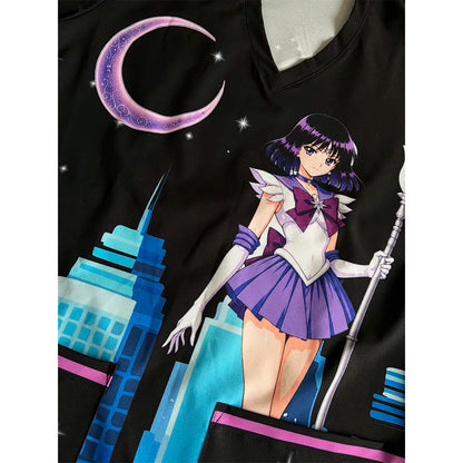 Detalle de la tela antifluido del top clínico Sailor Saturn Negro
