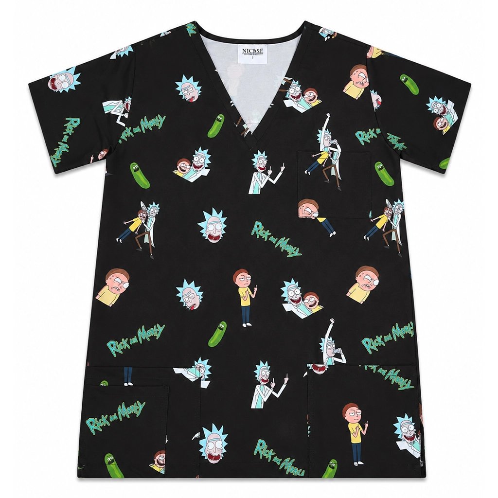 Rick and Morty Negro Top Clínico Hombre (A pedido)