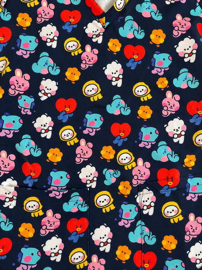 Top clínico de mujer con diseño BT21 Azul Marino Colors - Talla L, vista 5
