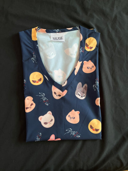 Stray Kids Azul Marino FoxI.Ny Top Clínico Mujer (A pedido)