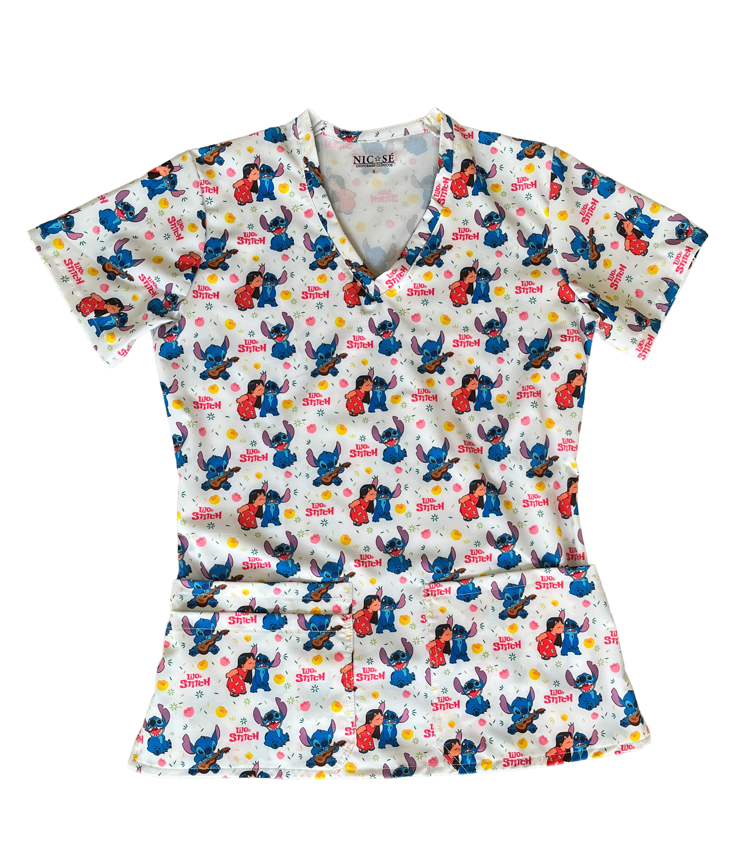 Top Clinico Stitch Blanco 3 bolsillos