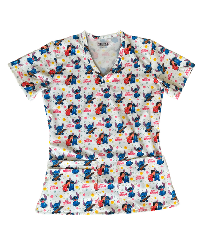 Top Clinico Stitch Blanco 3 bolsillos