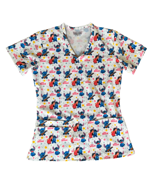 Top Clinico Stitch Blanco 3 bolsillos