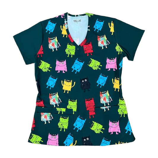 Monstruos verde Top Clinico Mujer (A pedido)