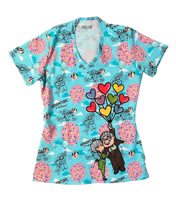Top clínico de mujer con diseño UP, en tela antifluido
