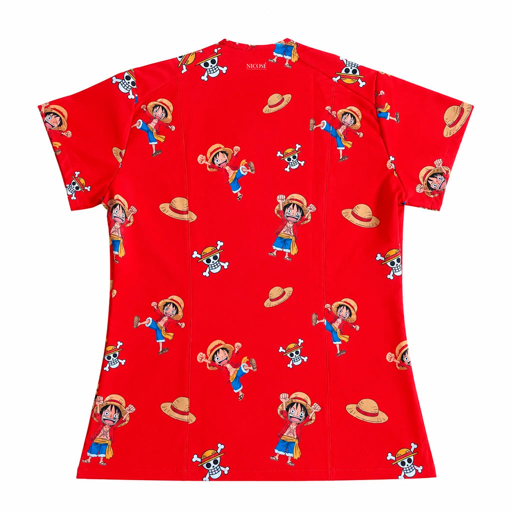 Top clínico mujer antifluido estampado One Piece Luffy rojo